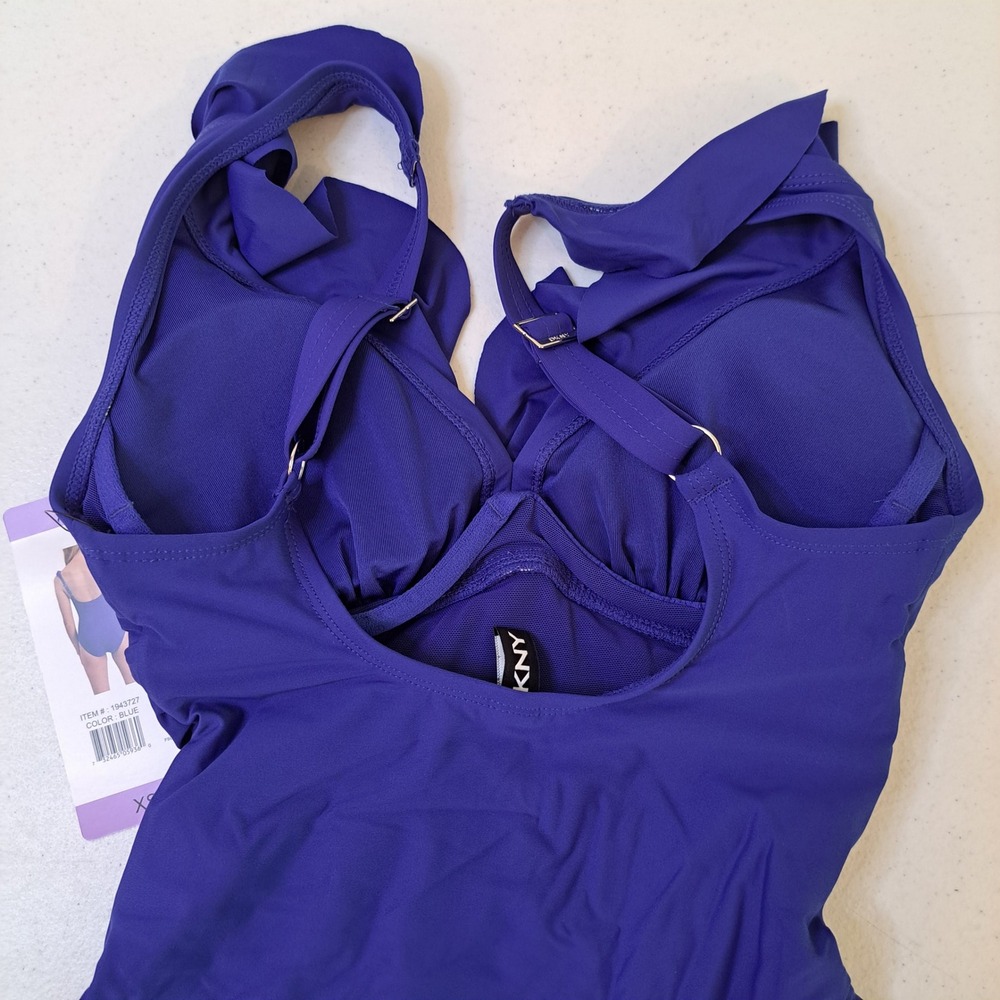 DKNY One Piece Swimsuit Womens XS Blue NWT Ruffle Ruched 1594-280 - Picture 5 of 9